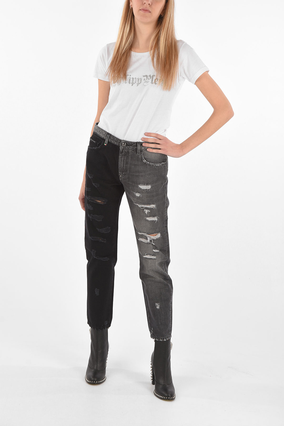 two tone boyfriend jeans