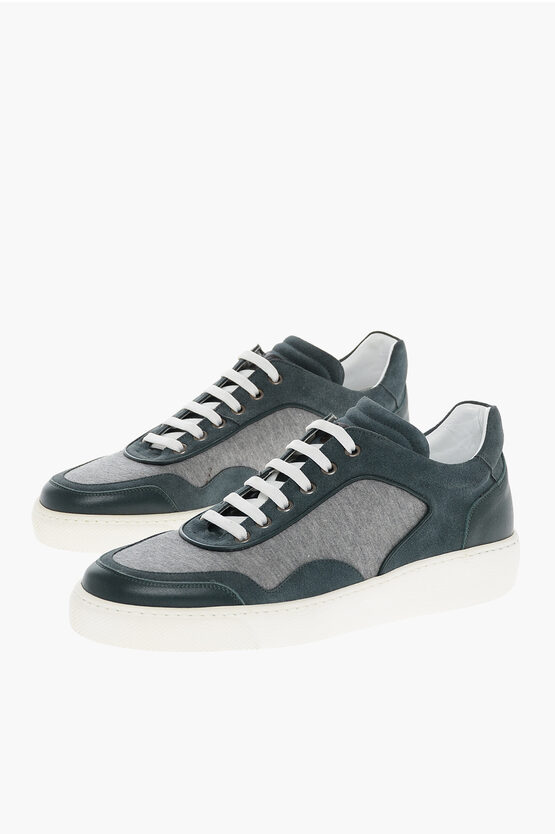 Corneliani Two Tone Fabric Sneakers With Rubber Sole In Blue