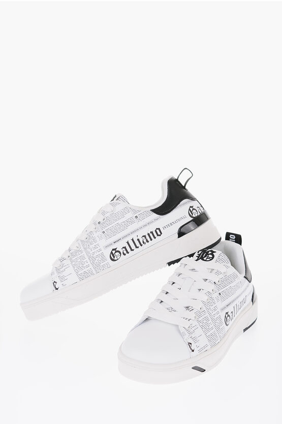 John Galliano Two-tone Faux Leather Low-top Sneakers With All-over Letteri In White