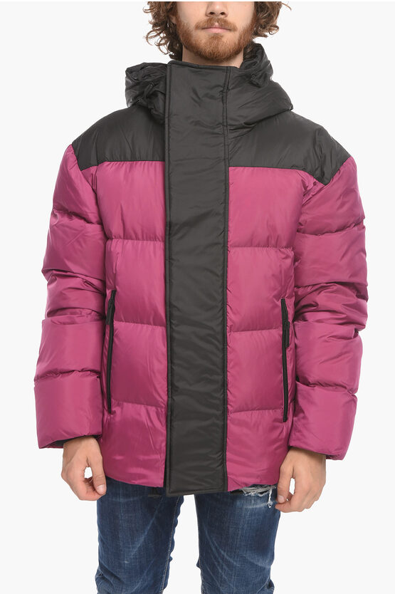 Shop Dsquared2 Two Tone Hood Puff Down Jacket With Velcro Closure