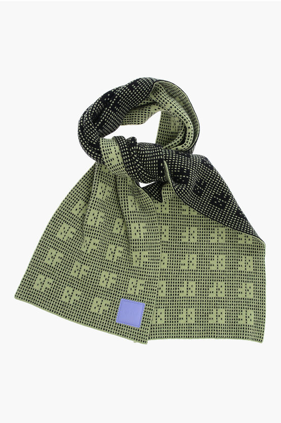 By Far Two-tone Jacquard Grid Scarf In Green