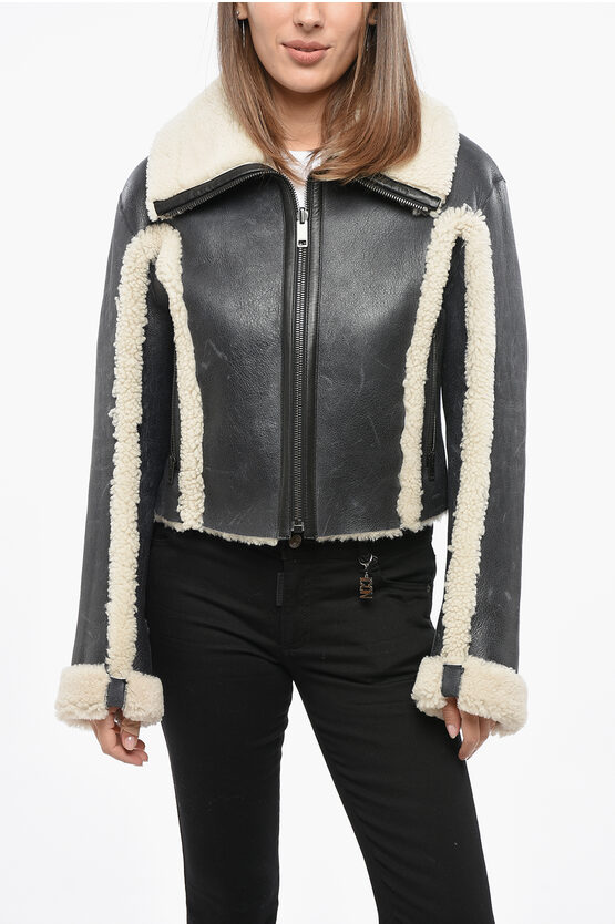 Diesel Two-tone L-kriti Shearling Jacket In Black