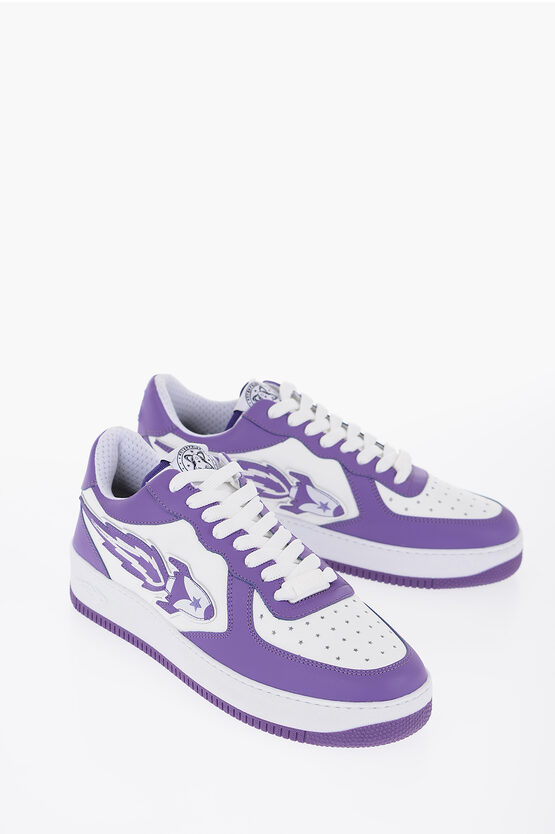 Enterprise Japan Two-tone Leather Low Top Trainers With Ej Rocket Logo In Purple