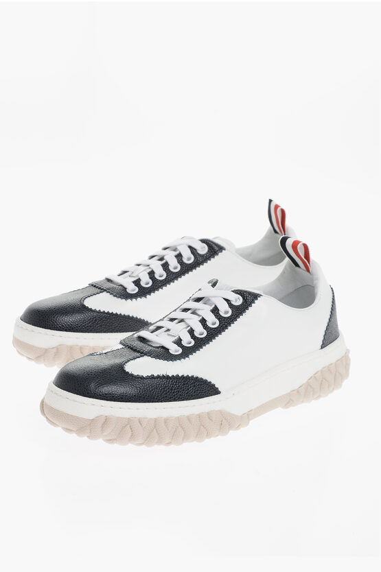 Thom Browne Two-tone Leather Low-top Sneakers In White