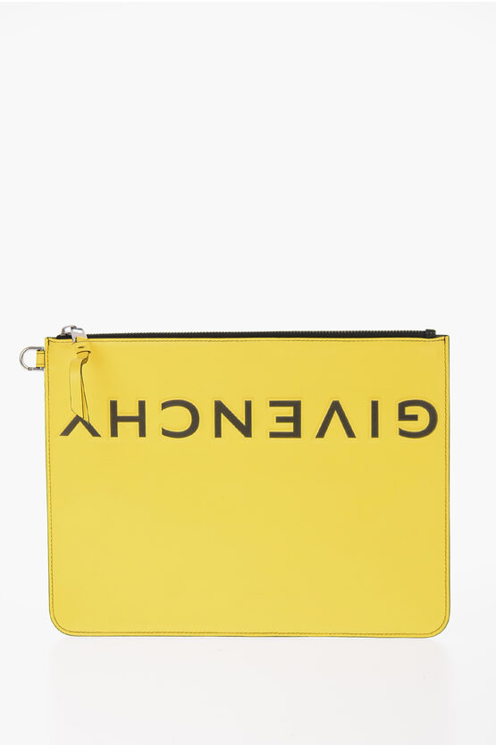 Givenchy Two-tone Leather Maxi Pouch With Embossed Logo In Yellow