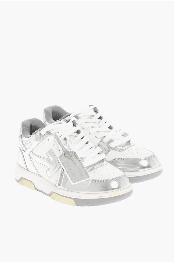 Off-white Two-tone Leather Out Of Office Low Top Sneakers In Gray