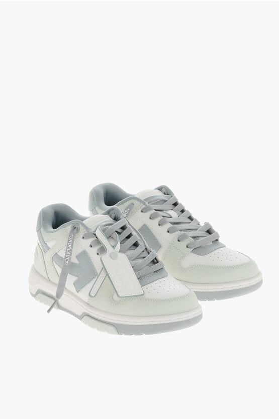 Off-white Two-tone Leather Out Of Office Mid-top Sneakers In Gray