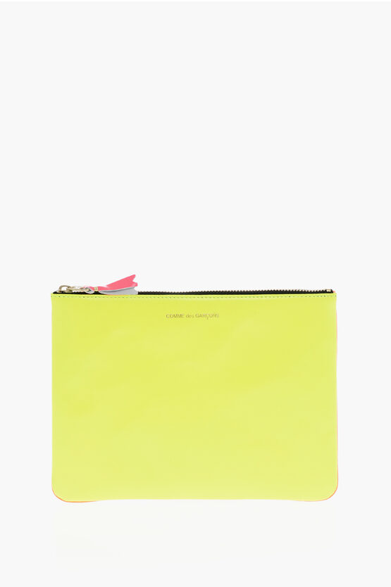 Comme Des Garçons Two-tone Leather Pochette With Zip