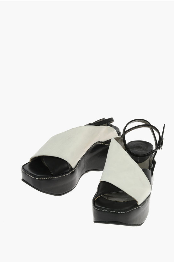 Ixos Two-tone Leather Silene Wedge Sandals 7cm In White