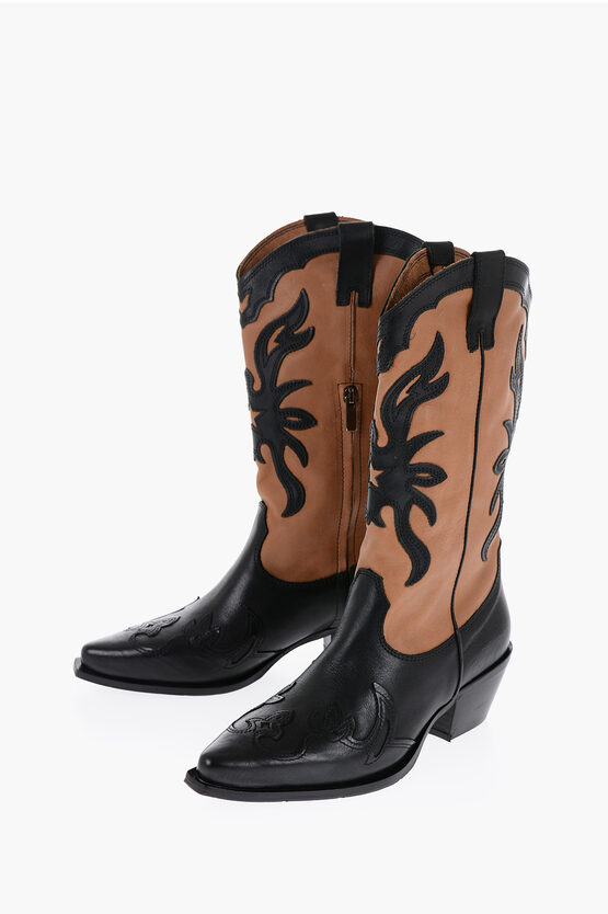 Shop Je T'aime Two-tone Leather Wester Boots With Heel 6cm