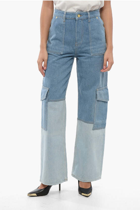 Ganni Womens Mid Blue Vintage Cutline Straight-leg High-rise Organic-denim Trousers