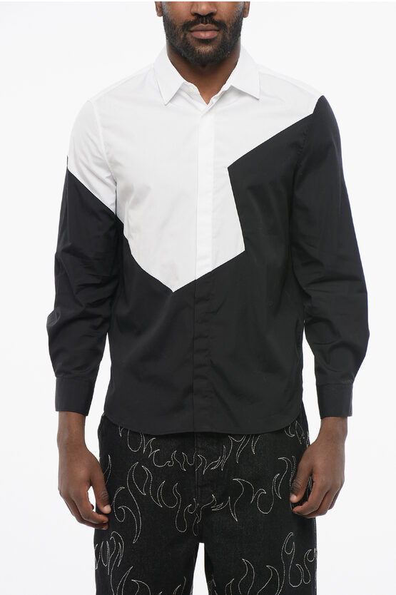 Neil Barrett Two-tone Loose Fit Shirt With Spread Collar