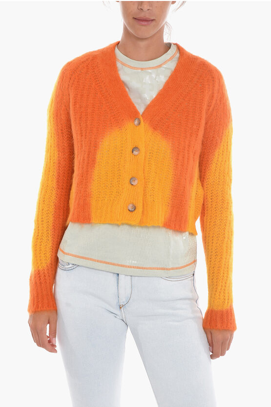 Diesel Two-tone M-illy Cropped Cardigan In Orange