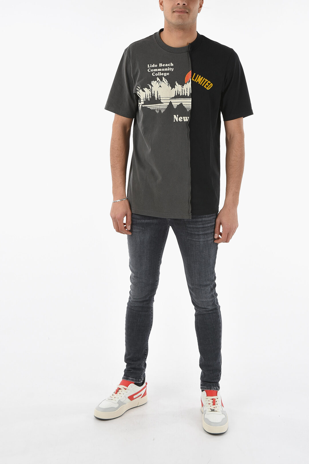 Diesel Two-Tone Maxi Printed T-JUSPLIT Crew-Neck T-shirt men