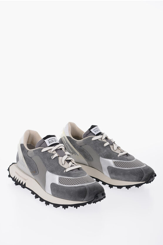 Run Of Two-tone Mesh Leather Low-top Sneakers In Gray