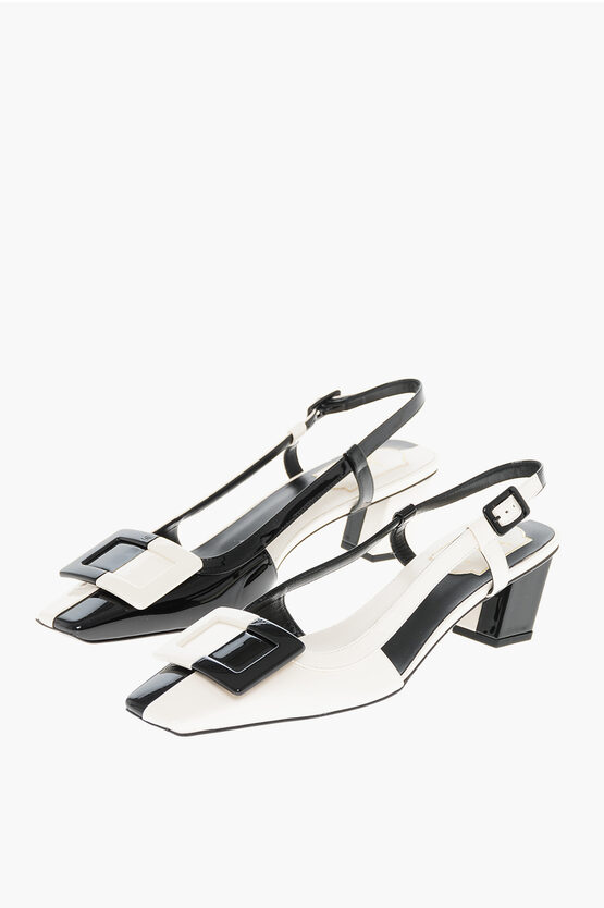 Roger Vivier Two Tone Patent Leather Slingbacks With Front Buckle 5cm In White