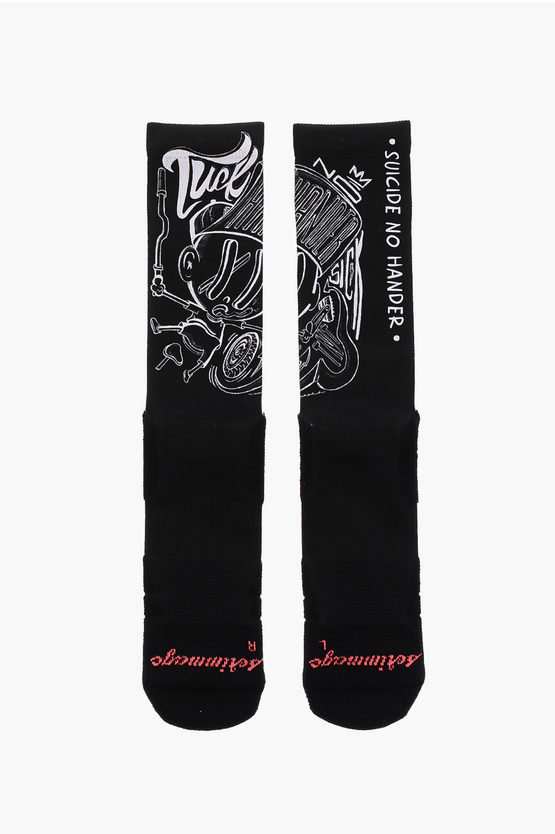 Scrimmage Two-tone Printed Tuck No Hander Long Socks In Black