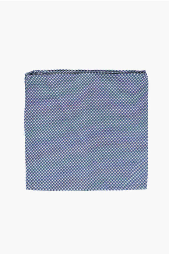 Corneliani Two-tone Pure Silk Pocket Square In Blue