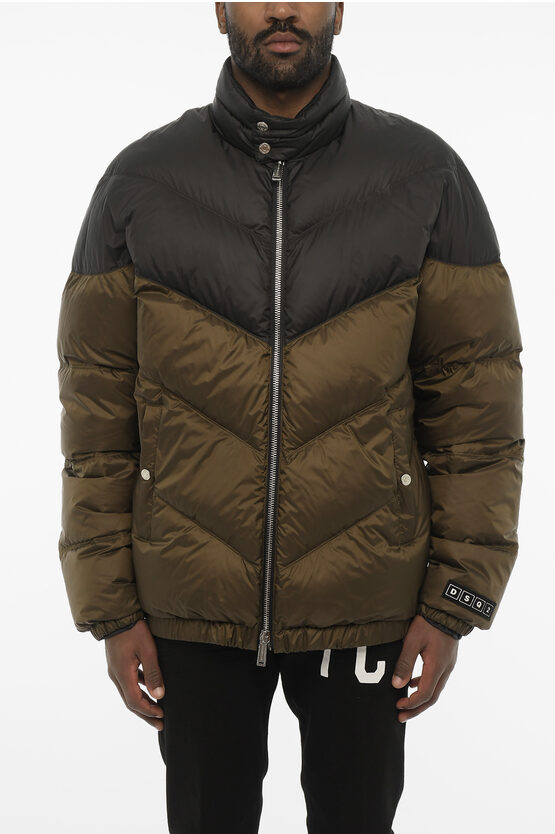 Dsquared2 Two-tone Quilted Jacket With Logo Buttons