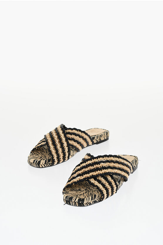 CASTAñER TWO-TONE RAFFIA PAT SANDALS WITH CROSSED BAND