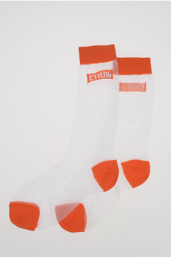 Heron Preston Two-tone Sheer Socks In White