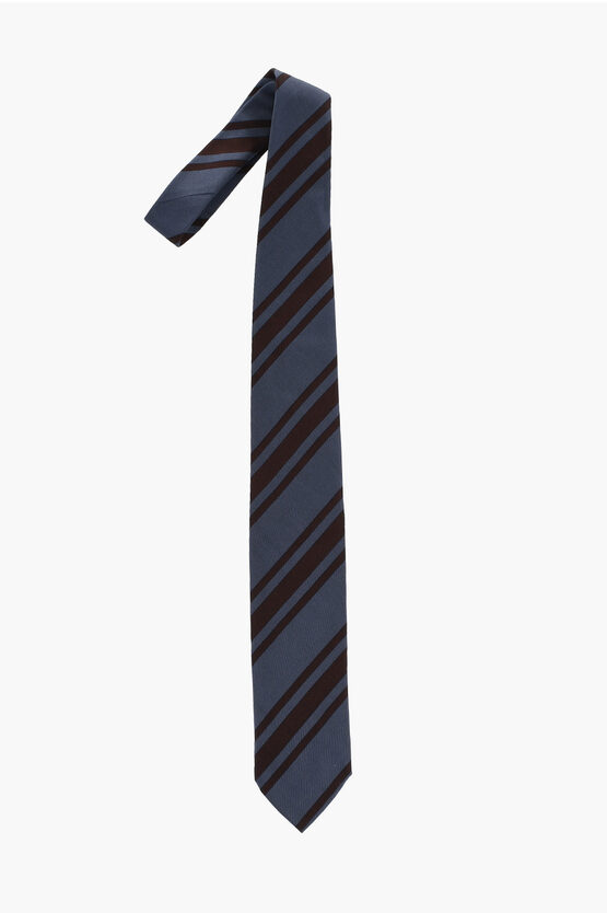 Corneliani Two-tone Silk And Cotton Striped Tie