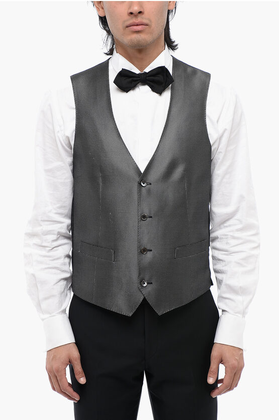 Corneliani Two-tone Silk Waistcoat In Black