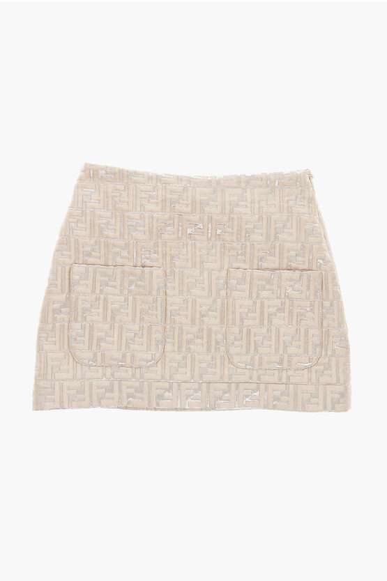 Fendi Two-tone Skirt With Metallic Monogram In Neutral