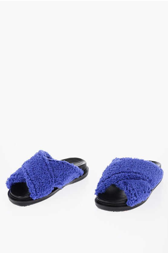 Shop Marni Two-tone Slides With Criss-cross Terry Bands