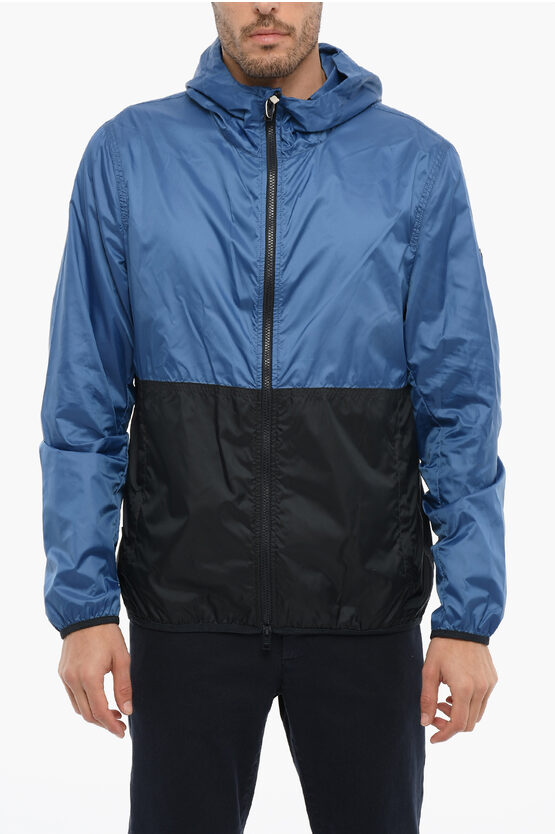 Woolrich Two-tone Southbay Windbreaker Jacket With Hood In Blue