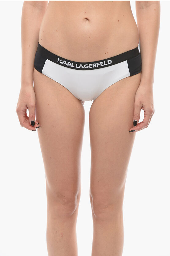 Karl Lagerfeld Two-tone Sport Bikini Bottom With Logoed Elastic Band At The In White