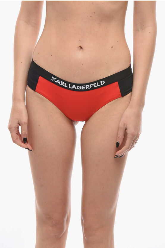 Karl Lagerfeld Two-tone Sport Bikini Bottom With Logoed Elastic Band On The In Red