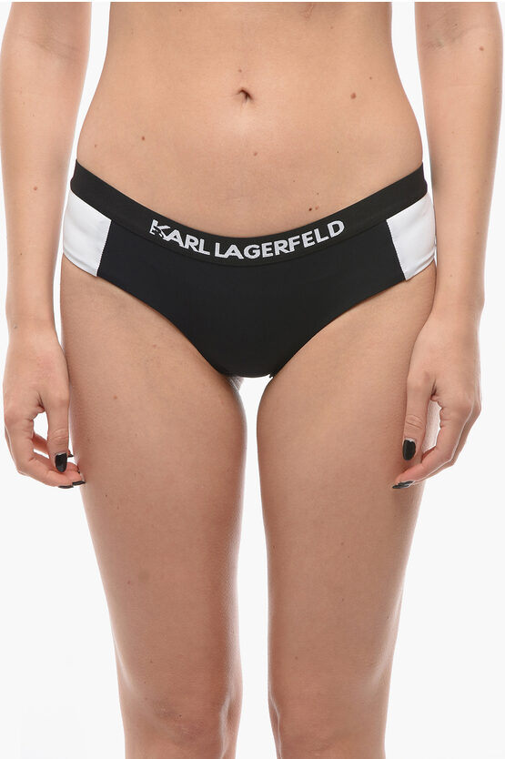 Karl Lagerfeld Two-tone Sport Bikini Bottom With Logoed Elastic Band On The In Black