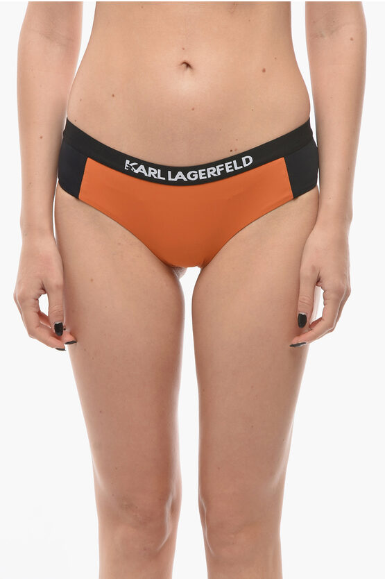 Karl Lagerfeld Two-tone Sport Bikini Bottom With Logoed Elastic Band On The In Orange