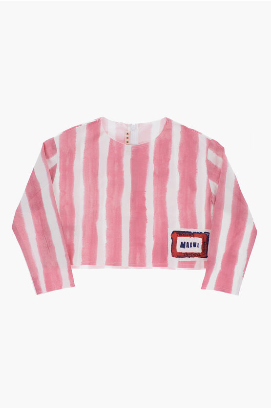 Marni Kids' Two-tone Striped Blouse With Zip Closure In Pink