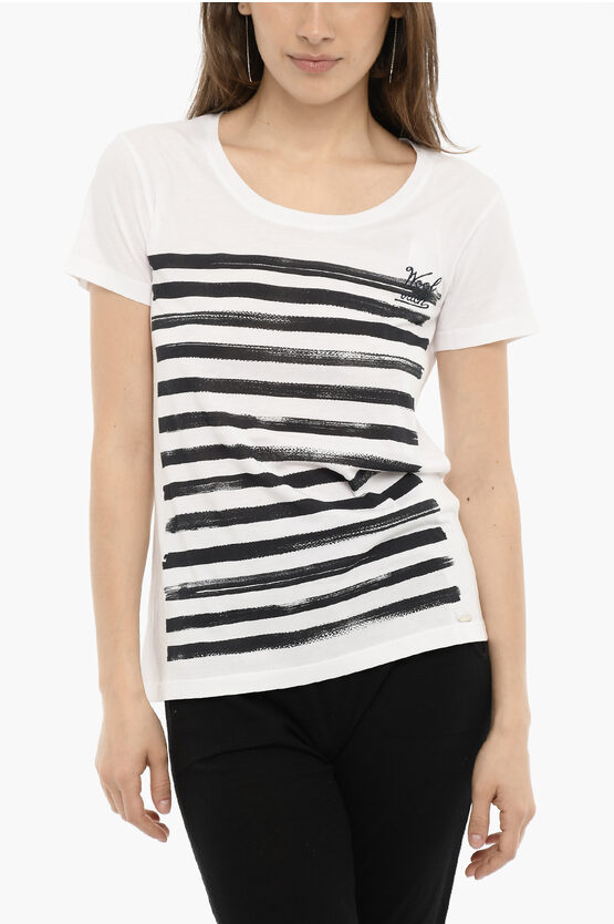 Woolrich Two-tone Striped Crew-neck T-shirt In Metallic