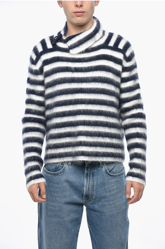 Jacquemus Two-tone Striped Mohair Blend Marina Sweater With Frog Closu In Black