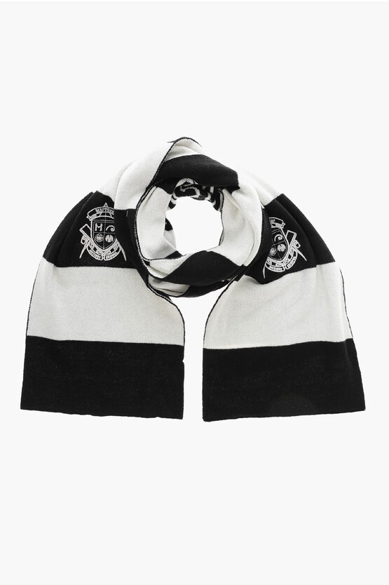 Msftsrep Two-tone Striped Scarf With Embroidered Logo In White