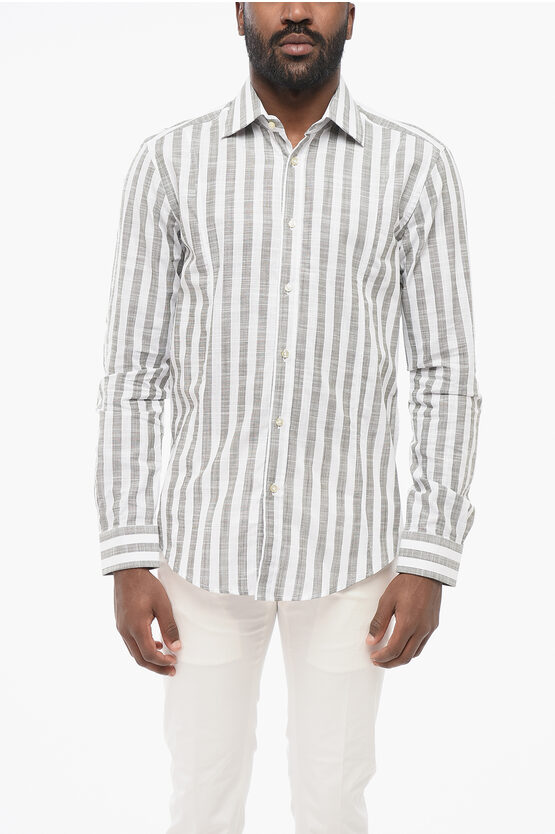 Shop Brian Dales Two-tone Striped Shirt With Spread Collar