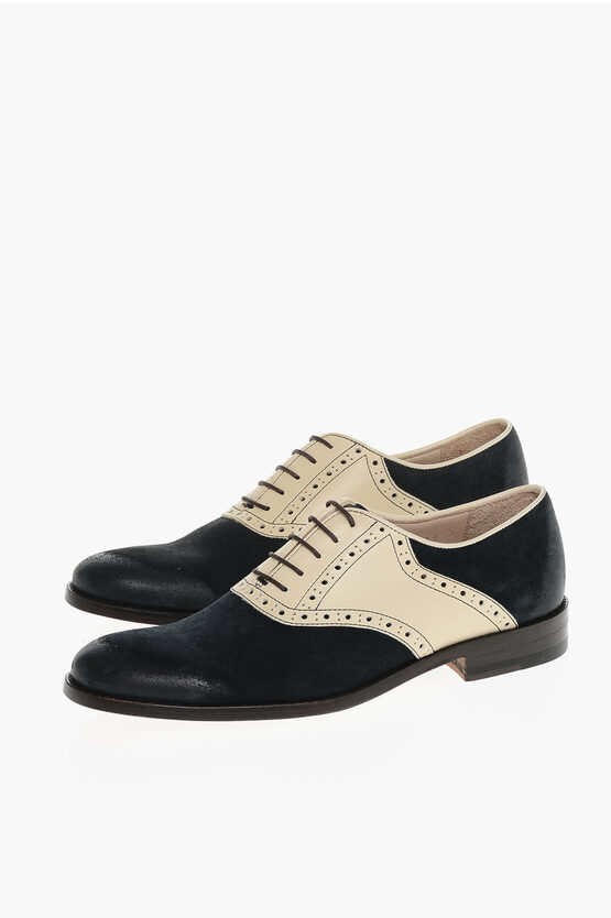 Corneliani Two-tone Suede And Leather Quarter Brogues Oxford Shoes