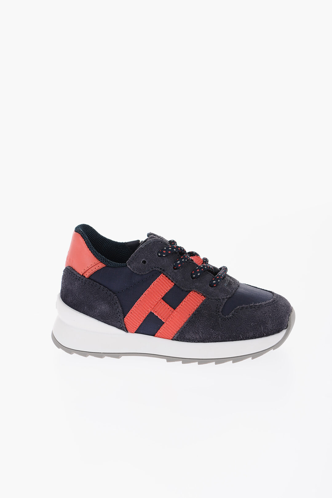 Hogan Junior Two Tone Suede Sneakers with Rip Stop Check Details boys Glamood Outlet