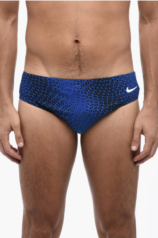 Shop Nike Two-tone Swim Briefs With Embroidered Logo