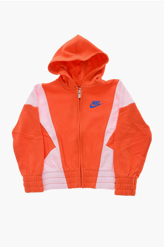 Nike Two-tone Swoosh Hoodie With Zip Closure In Orange