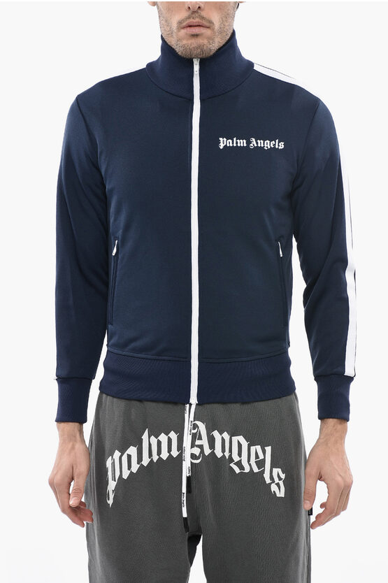 Palm Angels Two-tone Track Sweatshirt With Contrasting Side Bands In Blue