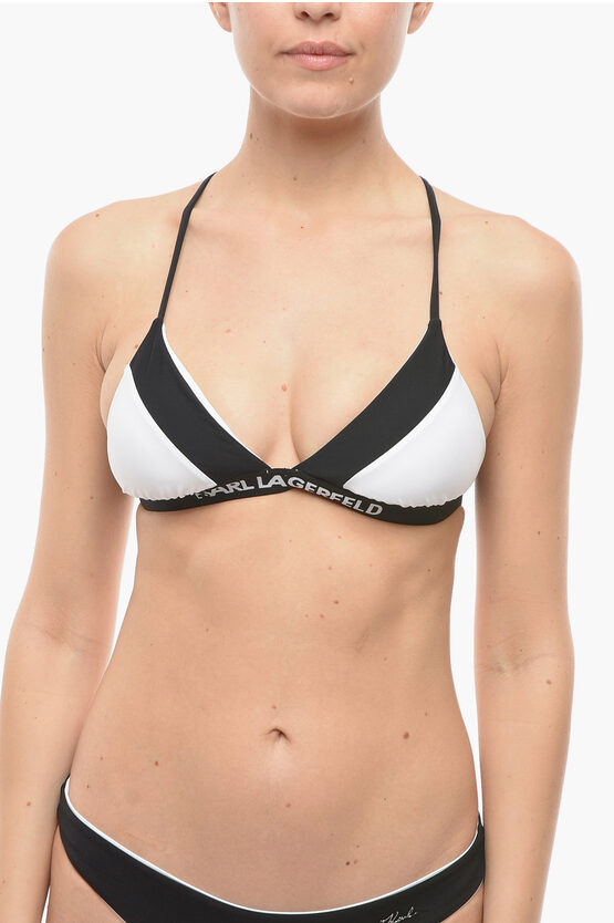 Karl Lagerfeld Two-tone Triangle Bikini Top Crossed On The Back In Blue