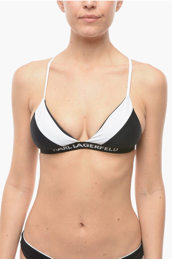 Karl Lagerfeld Two-tone Triangle Bikini Top With Crossed On The Back In Black