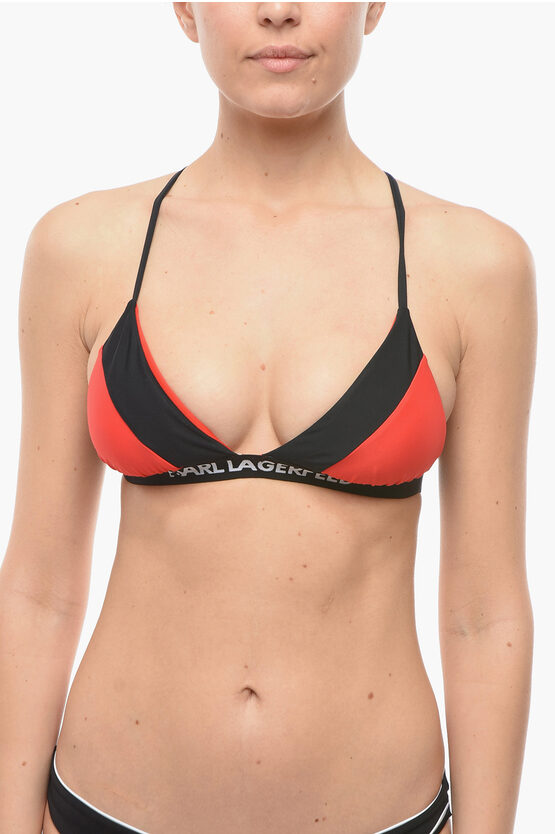 Karl Lagerfeld Two-tone Triangle Bikini Top With Logoed Band In Black