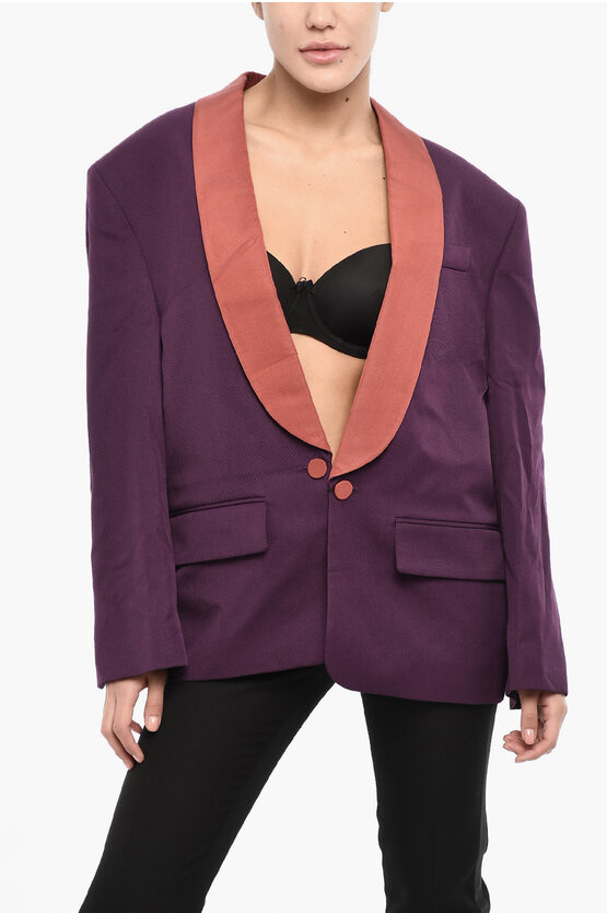 Dsquared2 Two Tone Virgin Wool Blend 1 Button Blazer With Flap Pockets