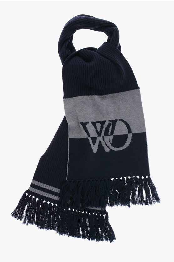 Off-white Two-tone Virgin Wool Scarf With Fringes