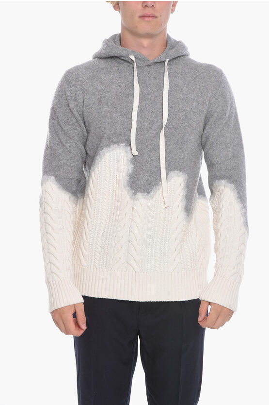 Altea Two-tone Virgin Wool Sweater With Hood In Gray